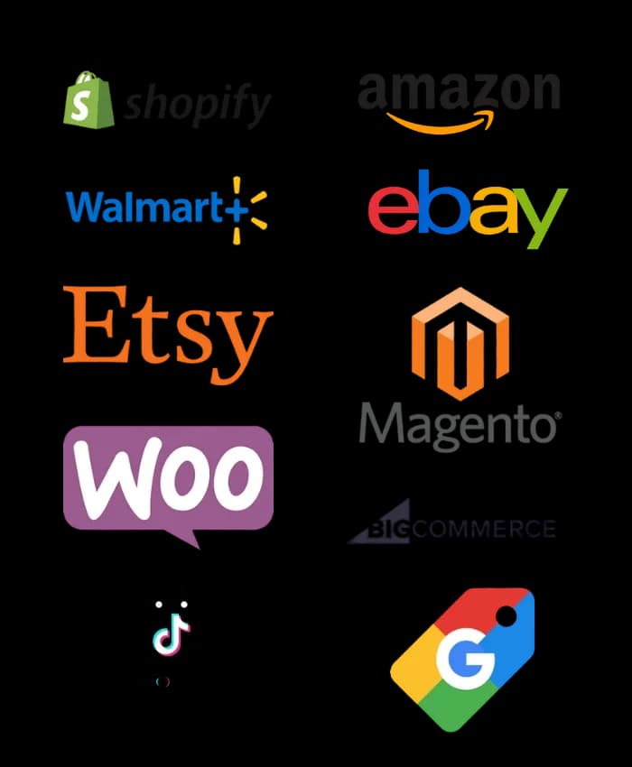 DC Logistics integrates with Shopify, Amazon, Walmart, eBay, Etsy, WooCommerce, Magento, TikTok Shop, and 110+ more